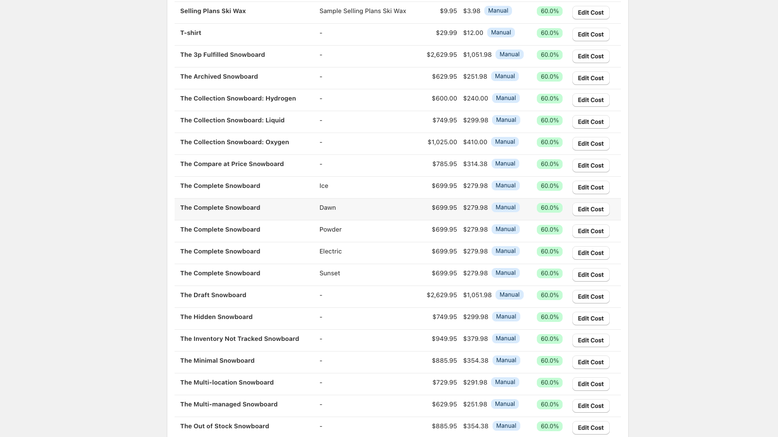 Bulk product cost management