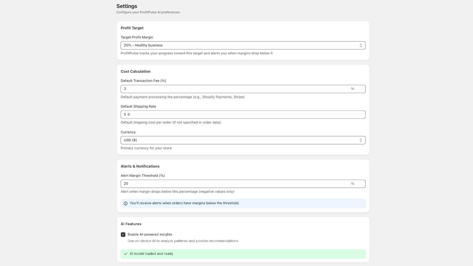 App settings and configuration options